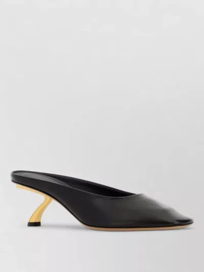 Ferragamo Leather Safi 55 Mules Sculptural Heel Closed Toe In Black