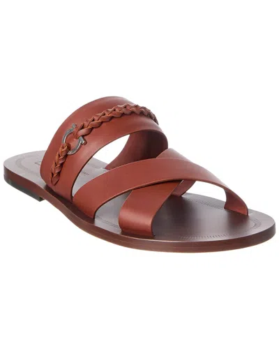 Ferragamo Leather Sandal In Burgundy