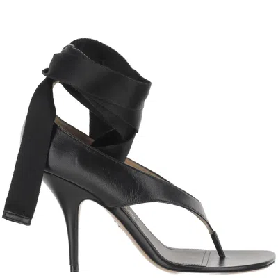 Ferragamo Leather Sandal With Open Toe And Roll-up Strap In Black