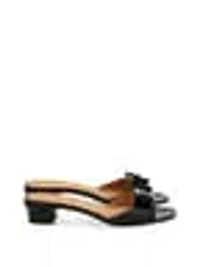 Ferragamo Vanilla Patent Leather Bow Mules In Brown