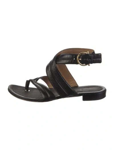 Pre-owned Ferragamo Leather Sandals In Black