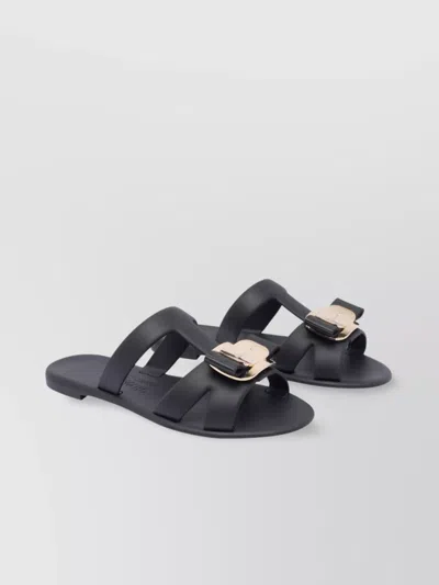 FERRAGAMO LEATHER SANDALS BOW DETAIL METALLIC ACCENT