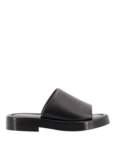 Ferragamo Leather Sandals With Embossed Logo On The Side In Black