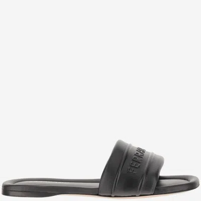 FERRAGAMO LEATHER SANDALS WITH LOGO