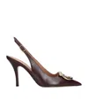 Ferragamo Sara 95 Leather Slingback High Heel In Burgundy