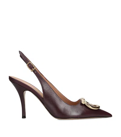 Ferragamo Leather Sara Slingback Heels 95 In Burgundy