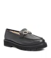 Ferragamo Black Ofelia Lug Moccasin With Gancini Ornament In Black