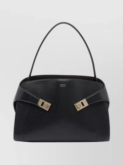 Ferragamo Leather Shoulder Bag Adaptable Strap In Black