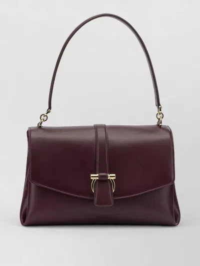 Ferragamo Leather Shoulder Bag Adjustable Strap Top Handle In Burgundy