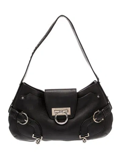 Pre-owned Ferragamo Leather Shoulder Bag In Black