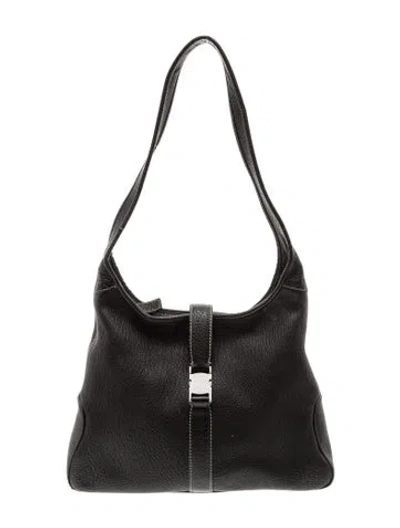 Pre-owned Ferragamo Leather Shoulder Bag In Black