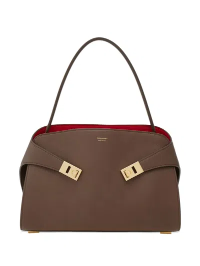 Ferragamo Bolso Shoulder Marron Interior Rojo In Brown
