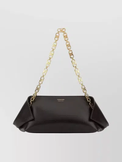 FERRAGAMO LEATHER SHOULDER BAG FEATURING CHAIN STRAP