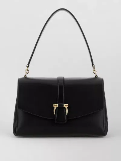 Ferragamo Leather Shoulder Bag Gold Tone Hardware Top Handle In Black