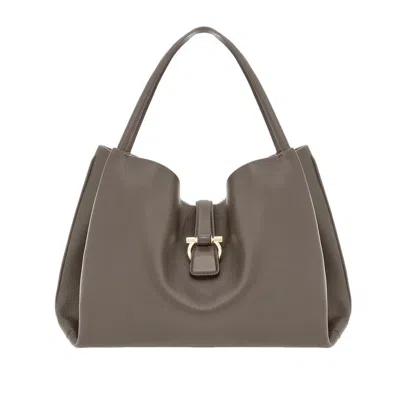 Ferragamo Leather Shoulder Bag In Gray