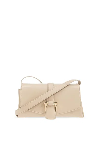 Ferragamo Leather Shoulder Bag In Grey