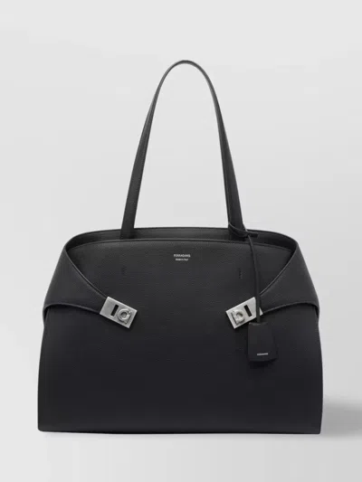 FERRAGAMO LEATHER SHOULDER BAG METAL HARDWARE