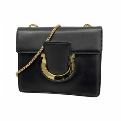 Pre-owned Ferragamo Leather Shoulder Bag () In Black