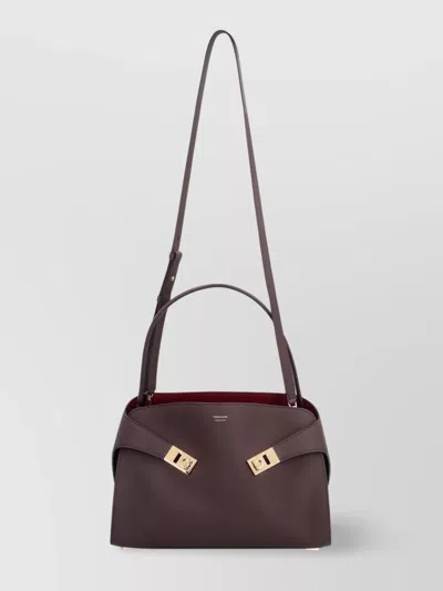 Ferragamo Leather Shoulder Bag Strap Adjustable In Prune