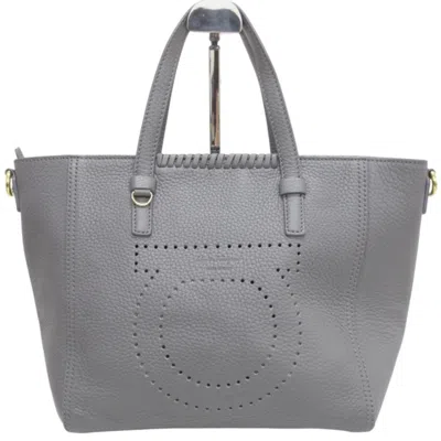 Pre-owned Ferragamo Leather Shoulder Bag Tote Bag () In Gray