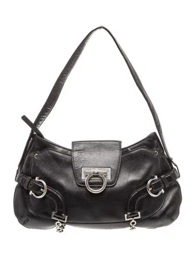 Pre-owned Ferragamo Leather Shoulder Bag Vintage In Black