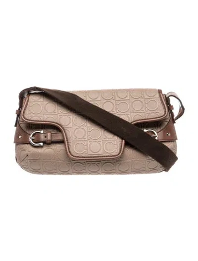 Pre-owned Ferragamo Leather Shoulder Bag Vintage In Neutral