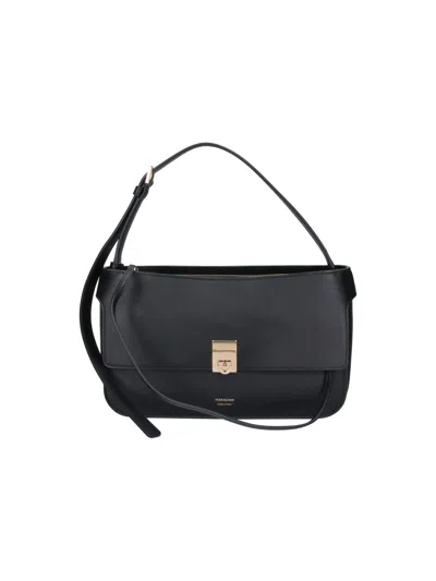 Ferragamo Leather Shoulder Bag With Flap In Black
