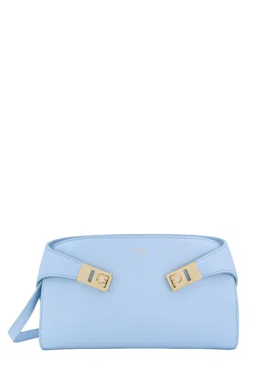 Ferragamo Leather Shoulder Bag With Gancini Details In Blue