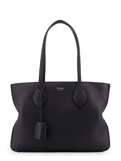Ferragamo Leather Shoulder Bag With Logo On The Front In Black