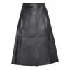 Ferragamo Pleated Leather Midi Skirt In Black