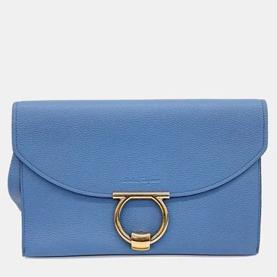 Pre-owned Ferragamo Leather Sky Blue Gancini Margot Clutch