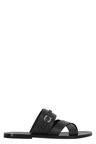 FERRAGAMO LEATHER SLIDES