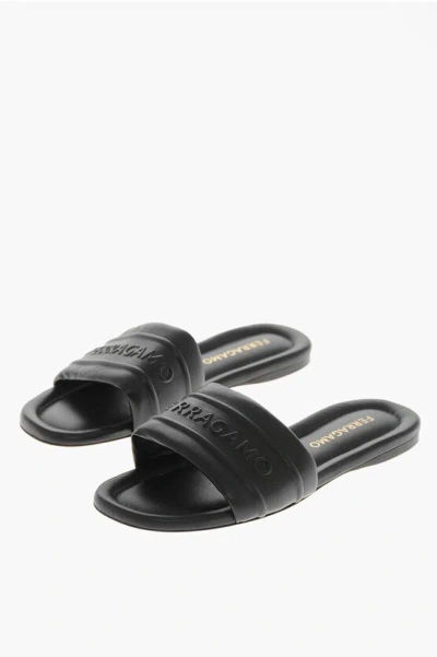 Ferragamo Leather Slides Hotel With Embossed Logo In Black