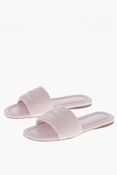 Ferragamo Leather Slides Hotel With Embossed Logo In Pink
