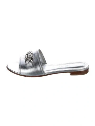 Pre-owned Ferragamo Leather Slides In Silver