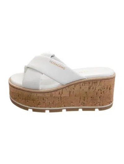 Pre-owned Ferragamo Leather Slides W/ Tags In White