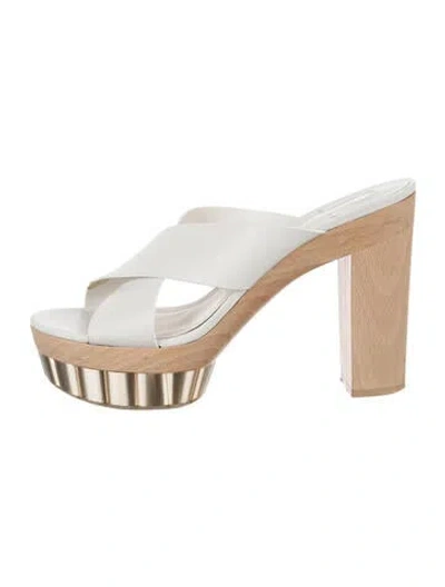 Pre-owned Ferragamo Leather Slides In White