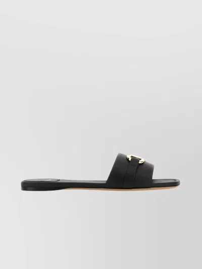 Ferragamo Leather Slides With Flat Sole And Gold-tone Hardware