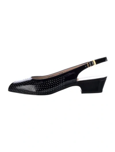 Pre-owned Ferragamo Leather Slingback Flats In Black