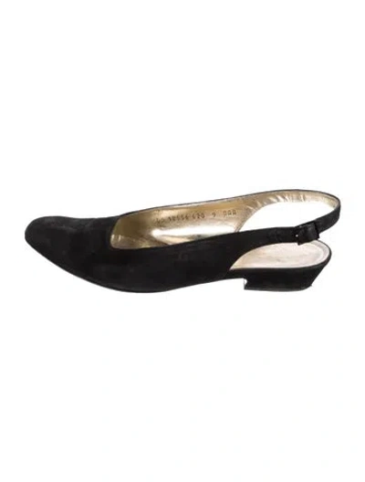 Pre-owned Ferragamo Leather Slingback Flats In Black