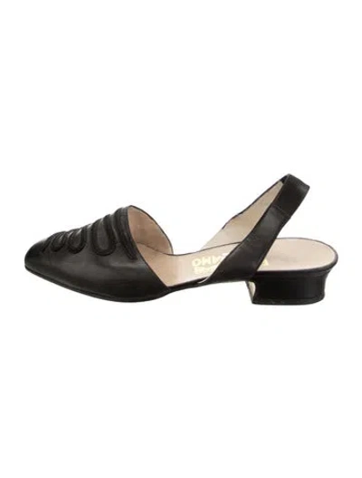 Pre-owned Ferragamo Leather Slingback Flats In Black