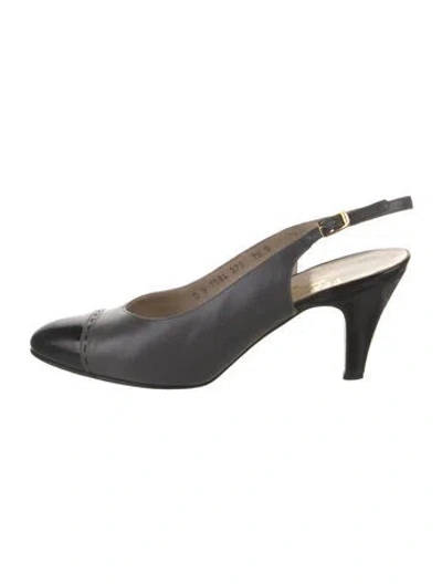 Pre-owned Ferragamo Leather Slingback Flats In Grey