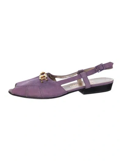 Pre-owned Ferragamo Leather Slingback Flats In Purple
