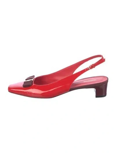 Pre-owned Ferragamo Leather Slingback Flats In Red