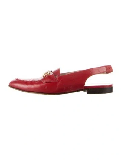 Pre-owned Ferragamo Leather Slingback Flats In Red