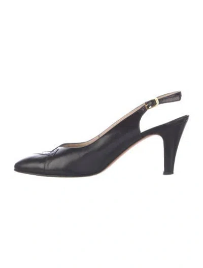 Pre-owned Ferragamo Leather Slingback Pumps In Black