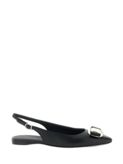 Ferragamo Leather Slingback Pumps In Black