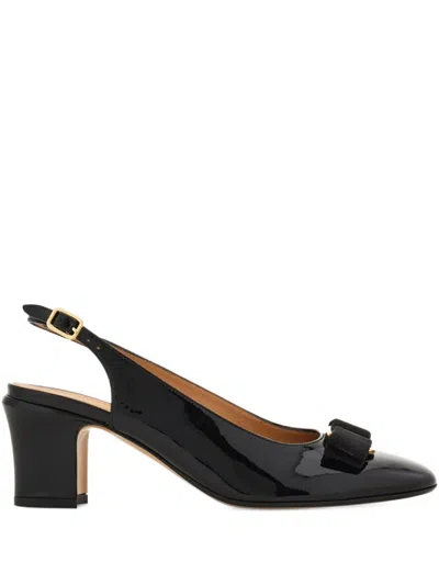 Ferragamo Leather Slingback Pumps In Black