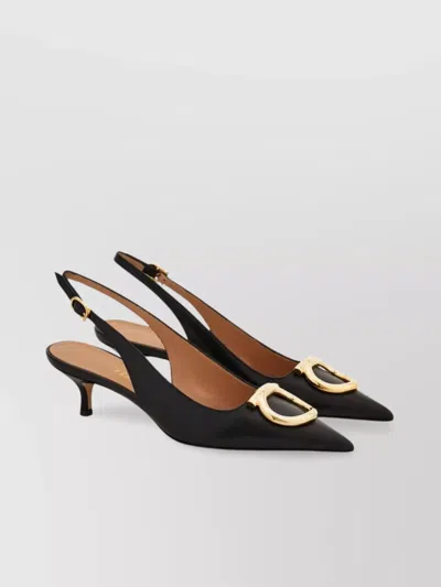 Ferragamo Leather Slingback Pumps Gold-tone Buckle In Black