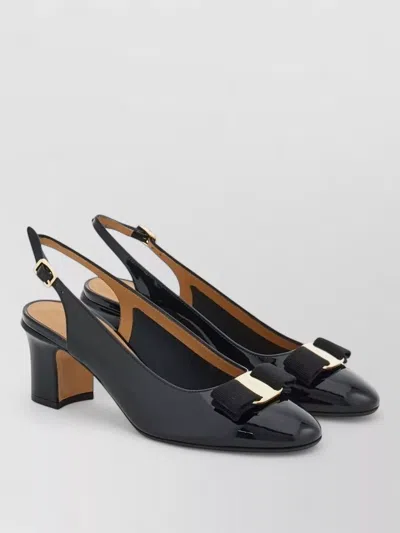 Ferragamo Leather Slingback Pumps Low Block Heel In Black